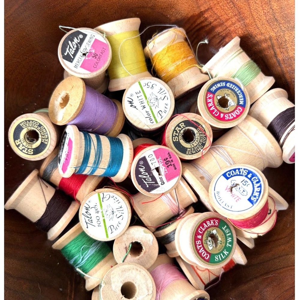 Vintage Wooden Thread Spool Lot Coats & Clark Talon Star Mixed Colors